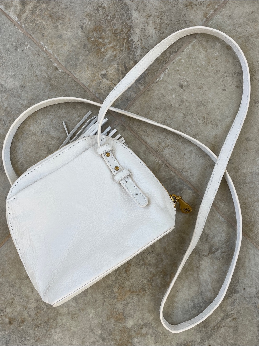 Hobo brand White Leather Crossbody Bag with Fringe Detail